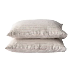 Tell Me More 2 Fundas de almohada Stonewashed lino 50x60 cm, Rayas de avellana MarrónBeige Outlet