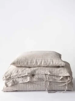 Tell Me More 2 Fundas de almohada Stonewashed lino 50x60 cm, Rayas de avellana MarrónBeige Outlet