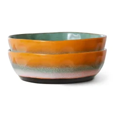 HKliving Platos Pequeños|Platos Llanos<2 Platos de pasta 70's Ø19,5 cm, Golden hour Multi