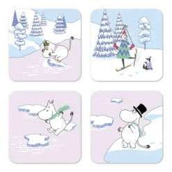 Opto Design Posavasos<4 Posavasos Moomin winter 2022 9x9 cm, Azul-blanco-rosa AzulBlancoRosa