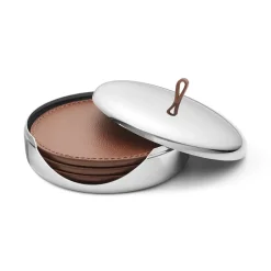 Georg Jensen 4 Posavasos Sky, cuero Marrón Clearance