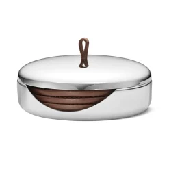Georg Jensen 4 Posavasos Sky, cuero Marrón Clearance