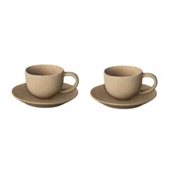 Blomus 2 Tazas para café espresso Kumi con plato 6 cl, Fungi Beige Hot