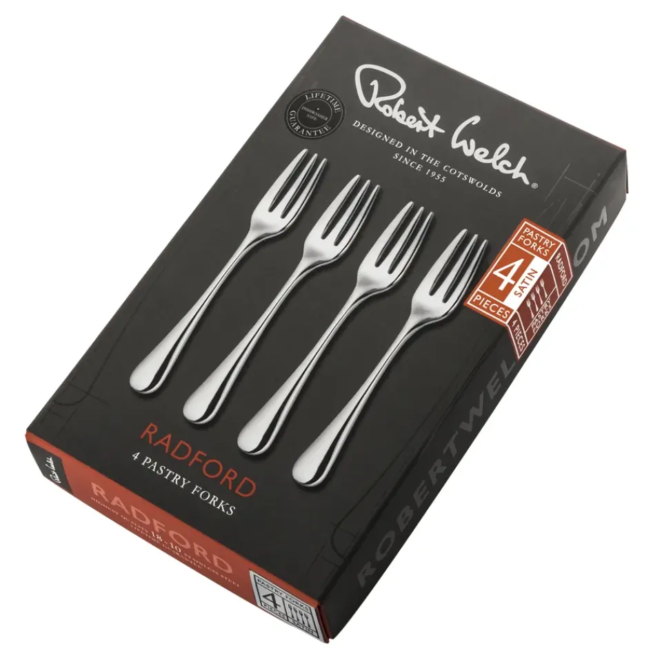 Robert Welch 4 Tenedores de postre Radford, acero inoxidable Plateado