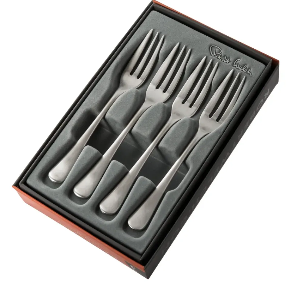 Robert Welch 4 Tenedores de postre Radford, acero inoxidable Plateado
