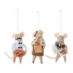 Bloomingville Adorno navideño Peo lana 3 piezas, Natural Beige