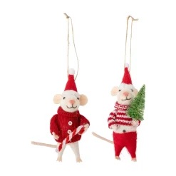Bloomingville Decoración Navideña<Adorno navideño Peo lana 2 piezas, Ratones navideños Rojo