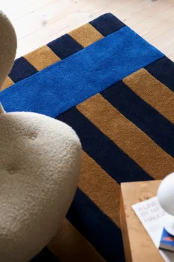 Scandi Living Alfombra de lana Aisles, Azul, 170x240 cm AzulMarrón Sale