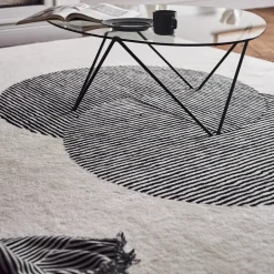 NJRD Alfombra de lana Circles blanco natural, 200x300 cm NegroBlanco Best