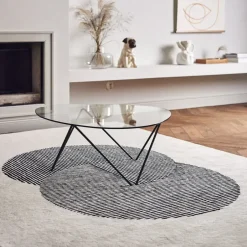NJRD Alfombra de lana Circles blanco natural, 200x300 cm NegroBlanco Best