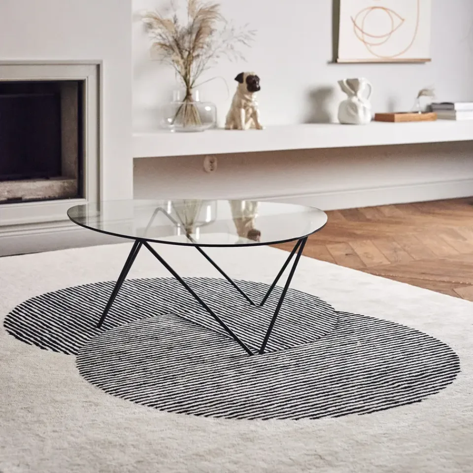 NJRD Alfombra de lana Circles blanco natural, 200x300 cm NegroBlanco Best