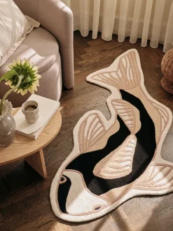 Broste Copenhagen Alfombra Koi 97x130 cm, Black-beige Negro