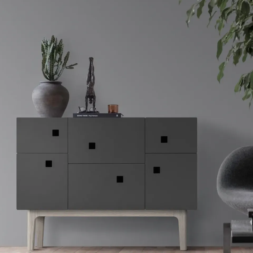 Zweed Aparador Peep C2, Slate grey, roble pigmentado blanco Gris Hot