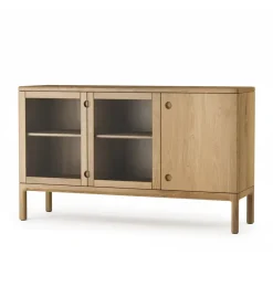 Stolab Aparador Prio Mellan, Roble aceite natural, puerta de vidrio Beige Sale