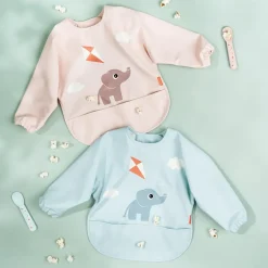 Done by deer Baberos<Babero con mangas Playground, Blue Azul