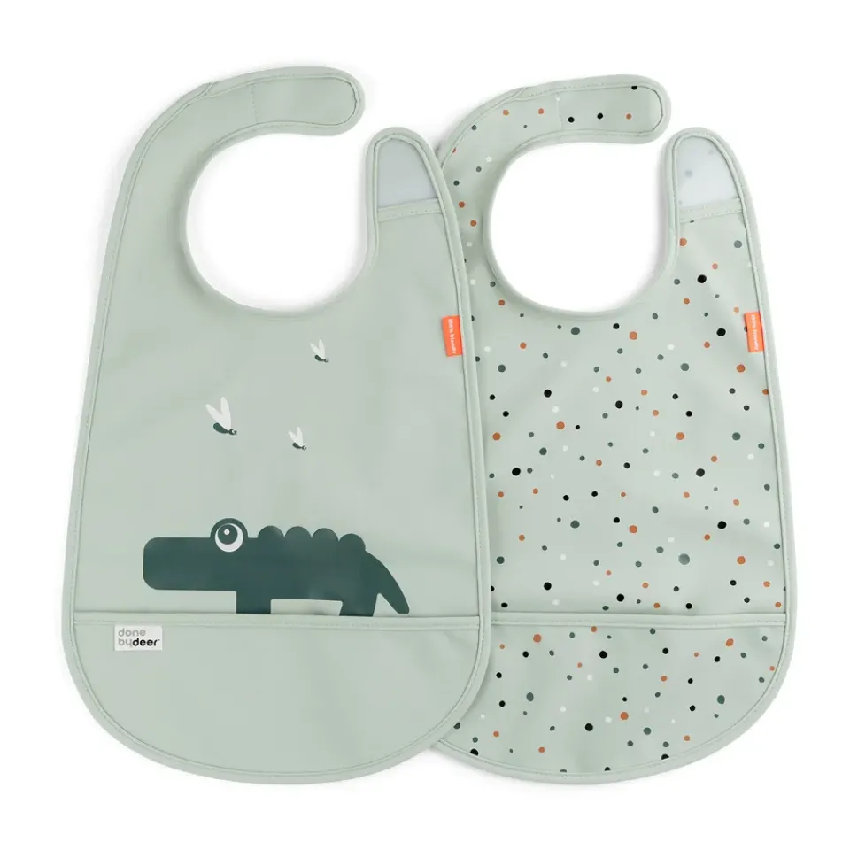 Done by deer Baberos<Baberos con velcro Croco 2-pack, Green Verde