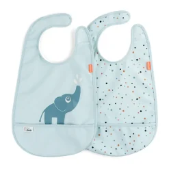 Done by deer Baberos<Baberos con velcro Elphee 2-pack, Blue Azul