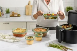 Lékué Bandeja de vidrio rectangular para Air fryer , pack de 2, Transparente Sale