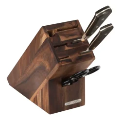Continenta Bloque de cuchillos acacia para 5 cuchillos, afilador y tijeras, 9,5x22 cm Marrón Sale