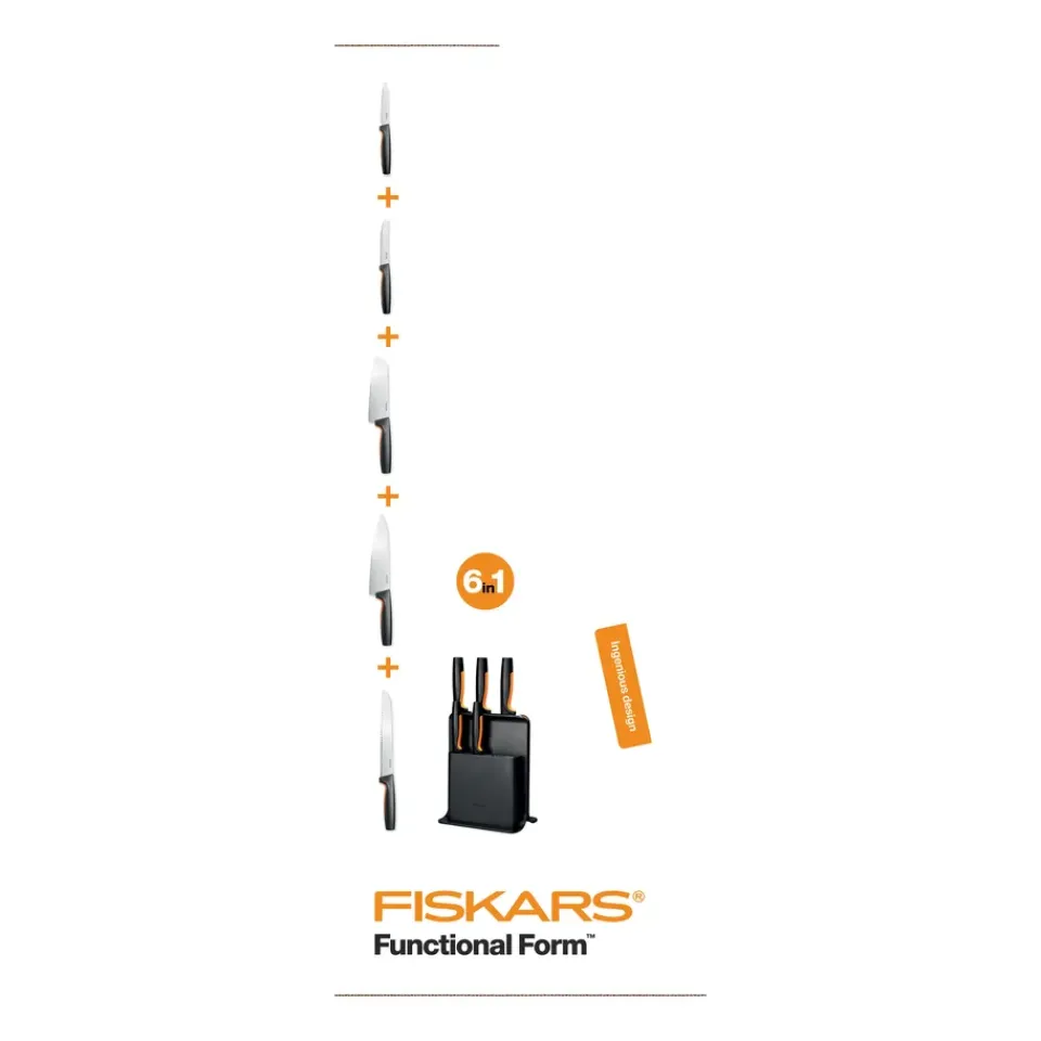 Fiskars Bloque de cuchillos en plástico con 5 cuchillos Functional Form, 6 piezas Negro