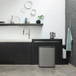 Brabantia Bo touch bin 2x30 L, Mineral concrete grey Gris Clearance