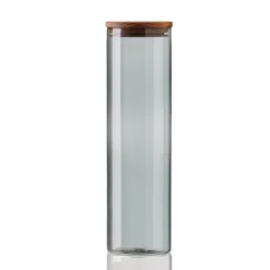 Aida Bote de cristal con tapa madera Raw, grande Gris New