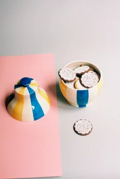 HAY Bote para galletas Sobremesa stripe Ø19 cm, Blue-yellow AzulAmarillo Sale