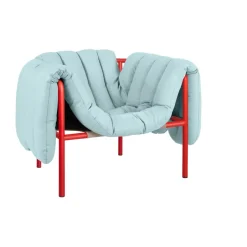 Hem Butaca Lounge Puffy, Light blue leather-traffic red AzulRojo Discount