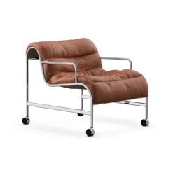 Lammhults Butaca Sunny con reposabrazos, Piel color coñac con estructura cromada y ruedas MarrónPlateado Best