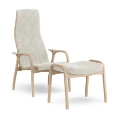 Swedese Butaca y reposapiés Lamino haya lacada/piel de oveja, Offwhite Blanco Clearance