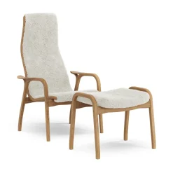 Swedese Butaca y reposapiés Lamino de roble aceitado/piel de oveja, Offwhite Blanco New