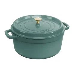 STAUB Cacerola de hierro fundido La Cocotte redonda 5,2 L, Madera de eucalipto Verde New