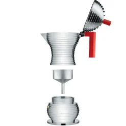Alessi Cafeteras Y Cafeteras De Émbolo<Cafetera de espresso Pulcina 3 tazas, asa roja RojoPlateado