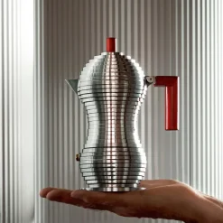 Alessi Cafeteras Y Cafeteras De Émbolo<Cafetera de espresso Pulcina 3 tazas, asa roja RojoPlateado