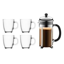 Bodum Cafeteras Y Cafeteras De Émbolo<Cafetera de émbolo Cambord 1 L con tazas, 5 piezas PlateadoTransparente