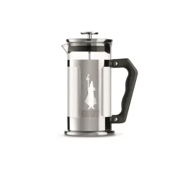 Bialetti Cafetera de émbolo Preziosa 3 tazas, Plateado-negro PlateadoNegro New