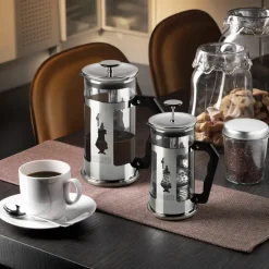 Bialetti Cafetera de émbolo Preziosa 3 tazas, Plateado-negro PlateadoNegro New