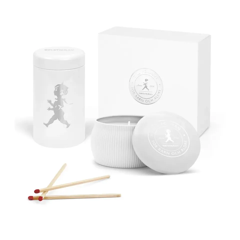 Solstickan Design Caja de regalo Solstickan con vela aromática + bote con cerillas, -vela perfumada de eucalipto Blanco Clearance