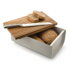 Alessi Paneras De Cocina<Caja para pan Mattina 34 cm, Gris cálido-bambú MarrónGris