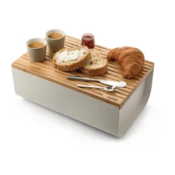 Alessi Paneras De Cocina<Caja para pan Mattina 34 cm, Gris cálido-bambú MarrónGris