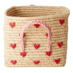 RICE Cesta con asas rafia 30x30 cm, Red hearts BeigeRojoRosa Outlet