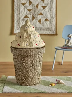 Bloomingville Cesta con tapa Cillie Ø40 cm, Nature ice cream MarrónBeige Clearance