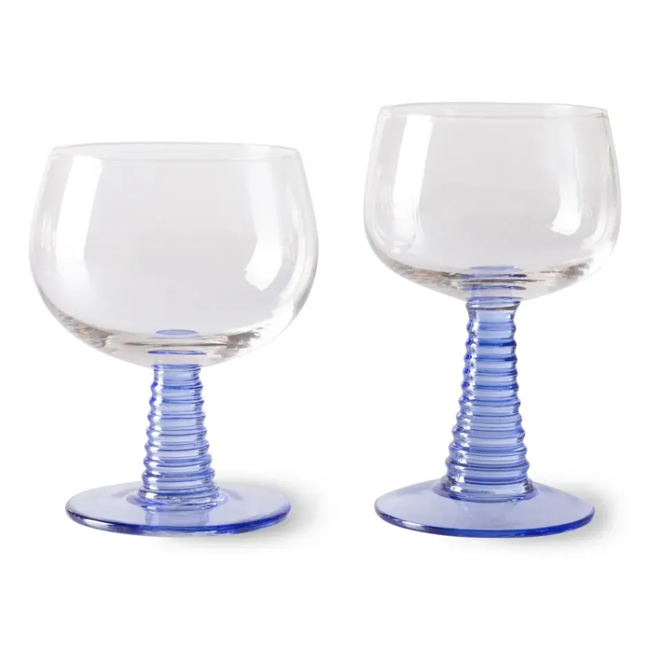 HKliving Copa de vino Swirl baja, Blue Azul Sale