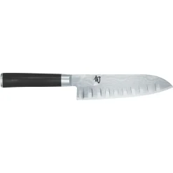KAI Cuchillos Santoku|Cuchillos Japoneses<Cuchillo santoku Shun Classic hoja tallada, 18 cm PlateadoNegro