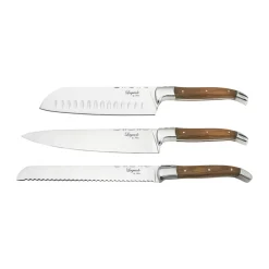Hâws Cuchillos de chef Laguiole By con tabla de cortar, 4 piezas, Olivo-acero inoxidable-bambú MarrónPlateado