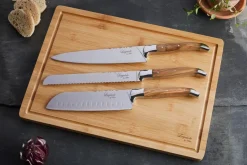 Hâws Cuchillos de chef Laguiole By con tabla de cortar, 4 piezas, Olivo-acero inoxidable-bambú MarrónPlateado