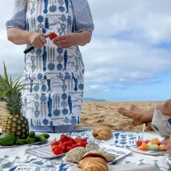 Almedahls Delantal Picknick estampado pequeño, Azul-beige AzulBeige Sale