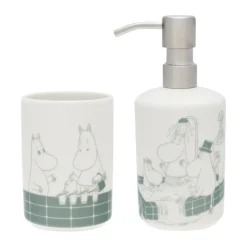 Moomin Arabia Portacepillos De Dientes<Dispensador de jabón y portacepillos de dientes Mumin, Hora del baño verde-blanco VerdeBlanco