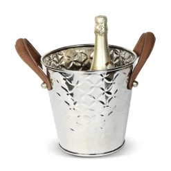 Culinary Concepts Enfriador de botellas vino French Fleur con asas de cuero, acero inoxidable Plateado Outlet