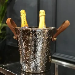 Culinary Concepts Enfriador de botellas vino French Fleur con asas de cuero, acero inoxidable Plateado Outlet
